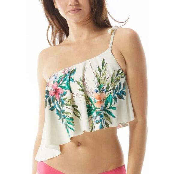 Vince Camuto Pacific Grove One Shoulder Asymmetric Tankini Top in Ivory S NWT - Picture 1 of 4